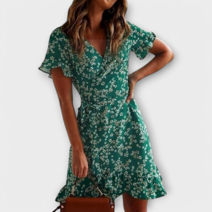 Florentine - Kort Boho Kjole i Grøn