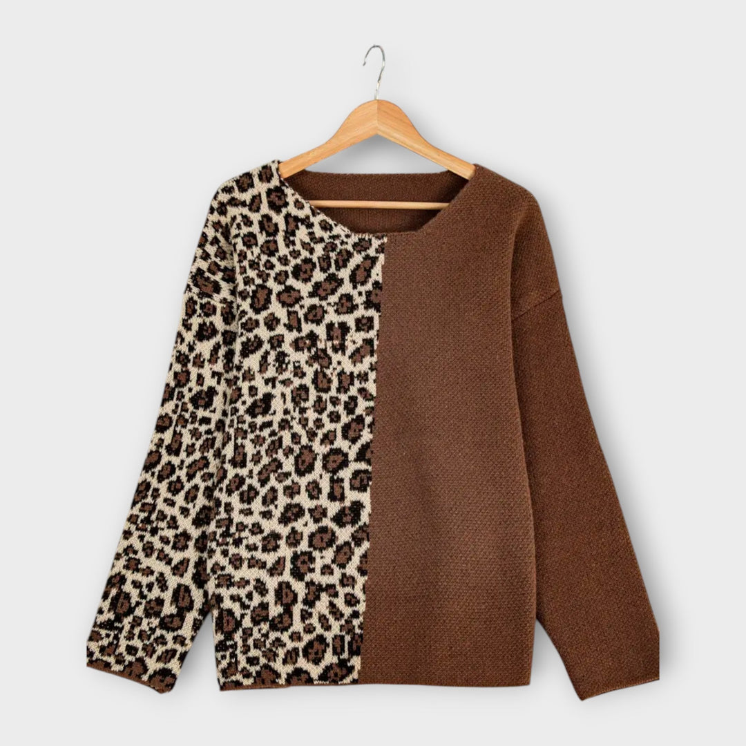 Marina - Casual Striktrøje med Leopardprint Design