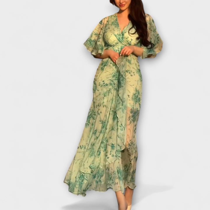Marlene - Chic Blomsterkjole med V-udskæring