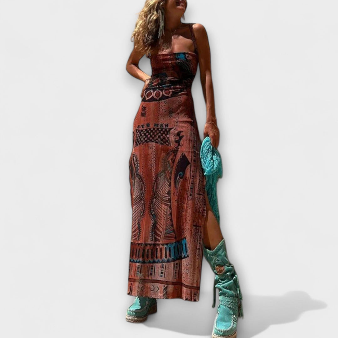 Nele - Unik midi kjole med cowl-krave