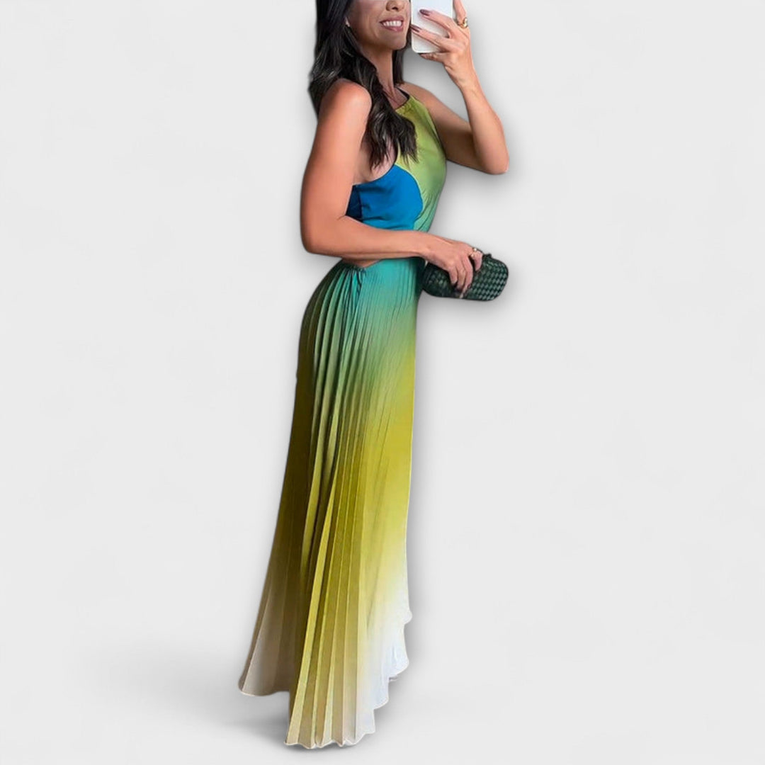 Haven – Chic Rygfri Tie-Dye Gradient Plisseret Maxikjole