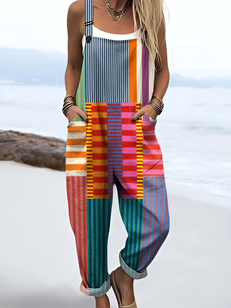 Lærke™ | Farverige Pop Stripe Bukser med Seler