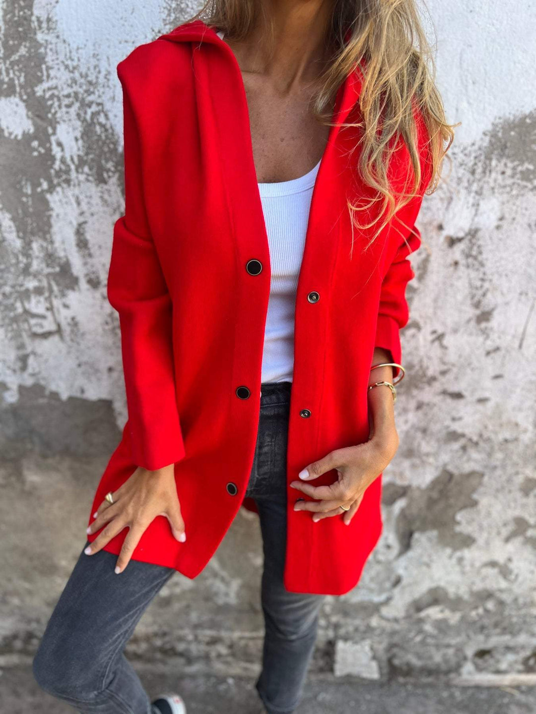 Jacqueline | Casual Hoodie Jakke med Knapper