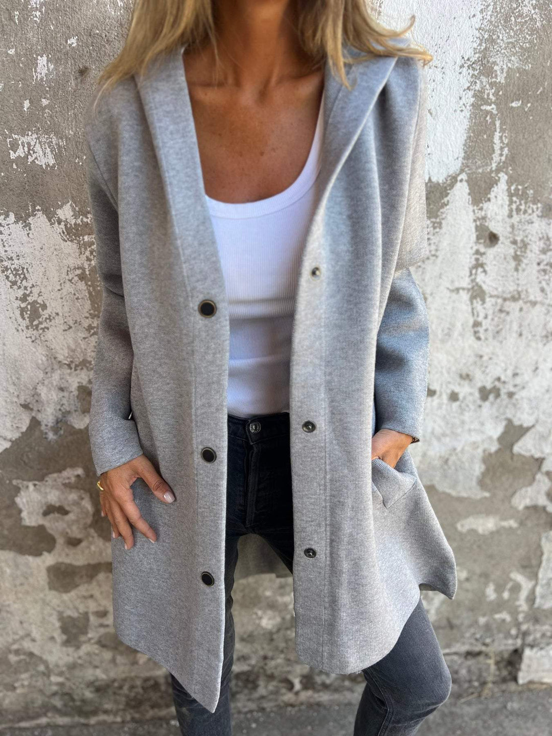 Jacqueline | Casual Hoodie Jakke med Knapper