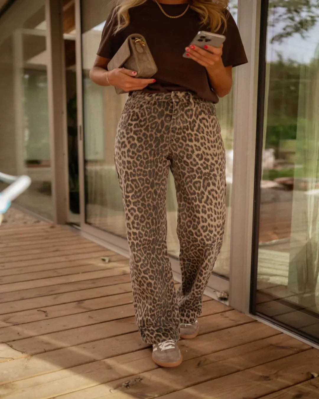 Leopardprint Udsvingede Bukser