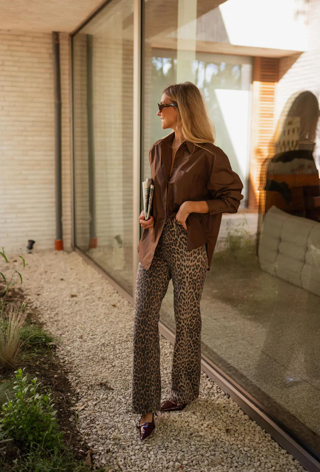 Leopardprint Udsvingede Bukser