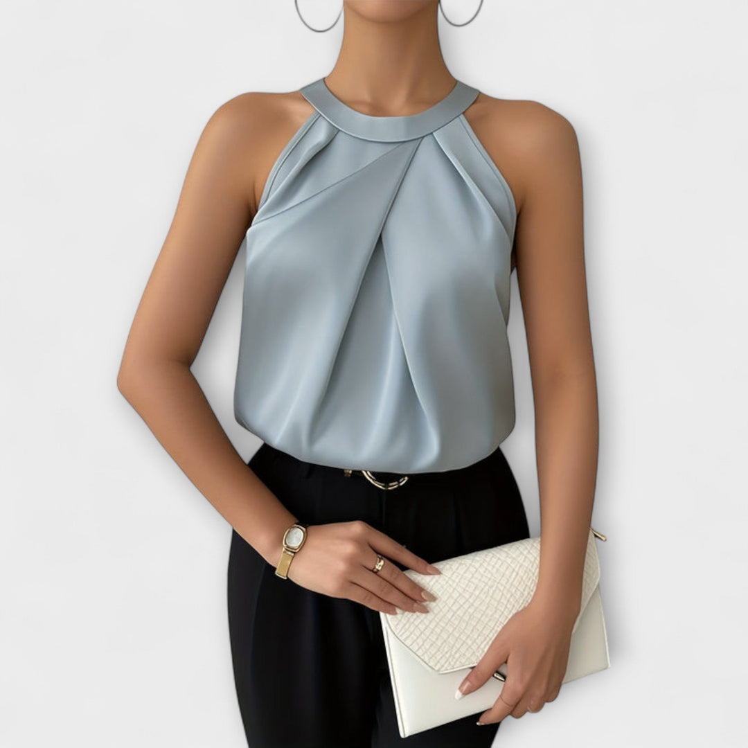Skye - Elegant satinbluse med skåret design