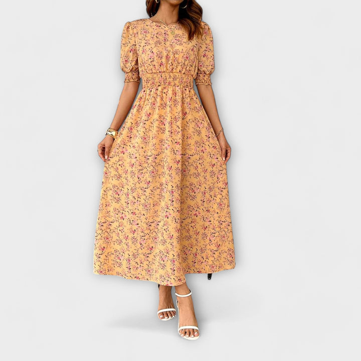 Käthe - Kjole med rund hals og blomsterprint