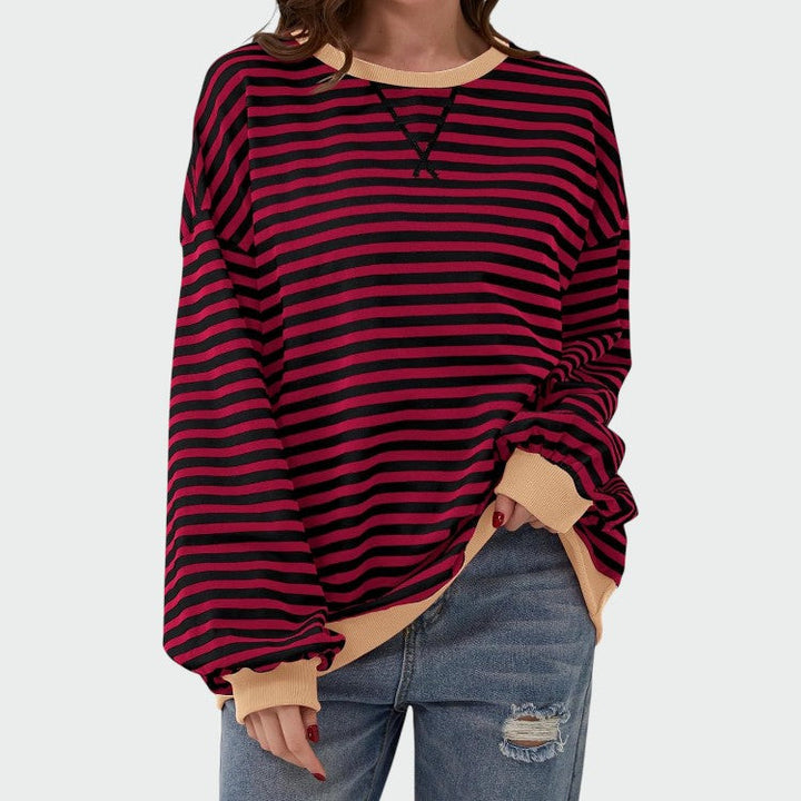 Olivia – Casual Langærmet Rund Hals Stribet Sweatshirt