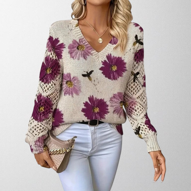 Olivia - Elegant Blomsterstriktrøje