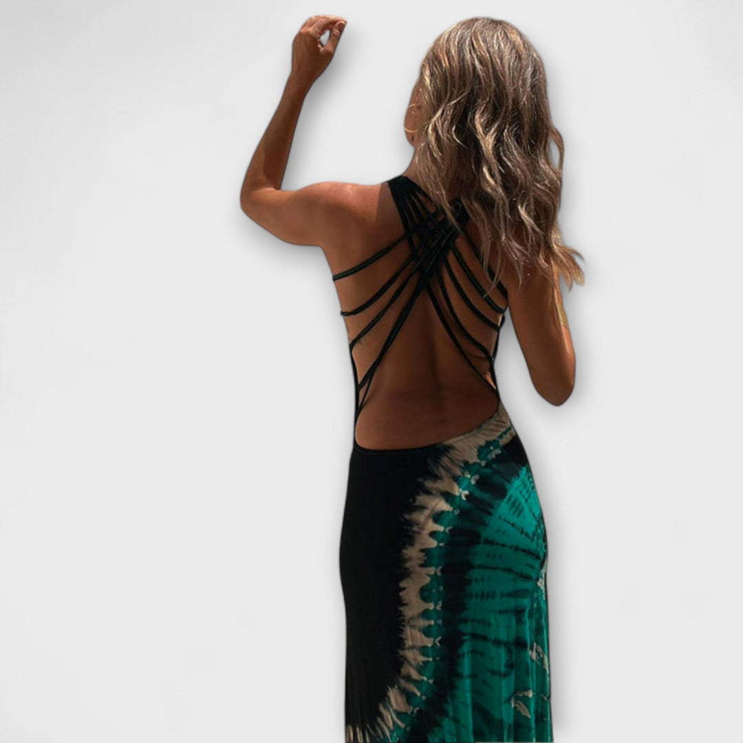 Gisela - Maxikjole med stjernemønster og tie-dye