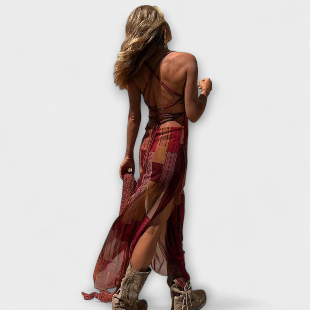 Nele - Unik midi kjole med cowl-krave