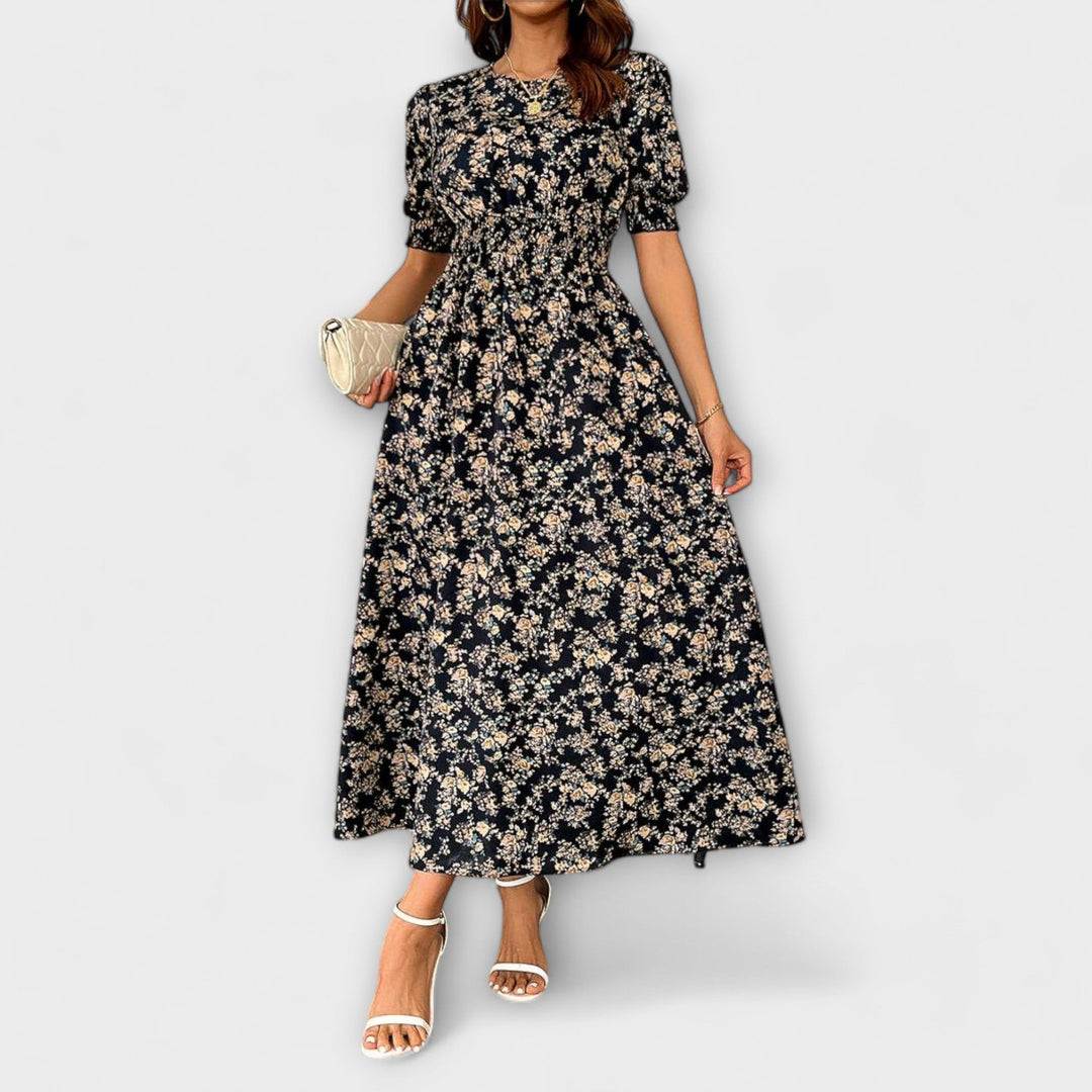 Käthe - Kjole med rund hals og blomsterprint