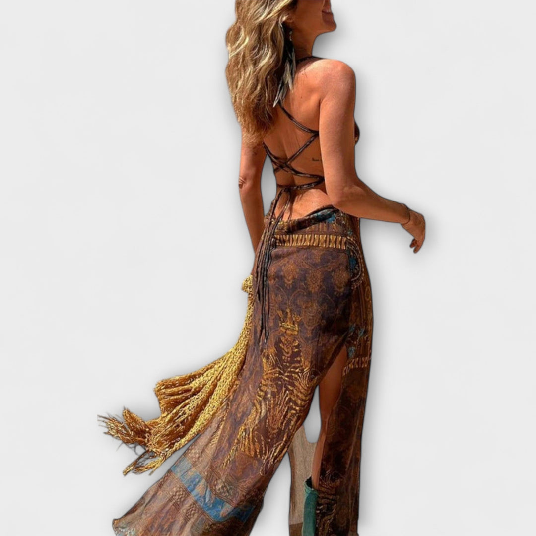 Nele - Unik midi kjole med cowl-krave