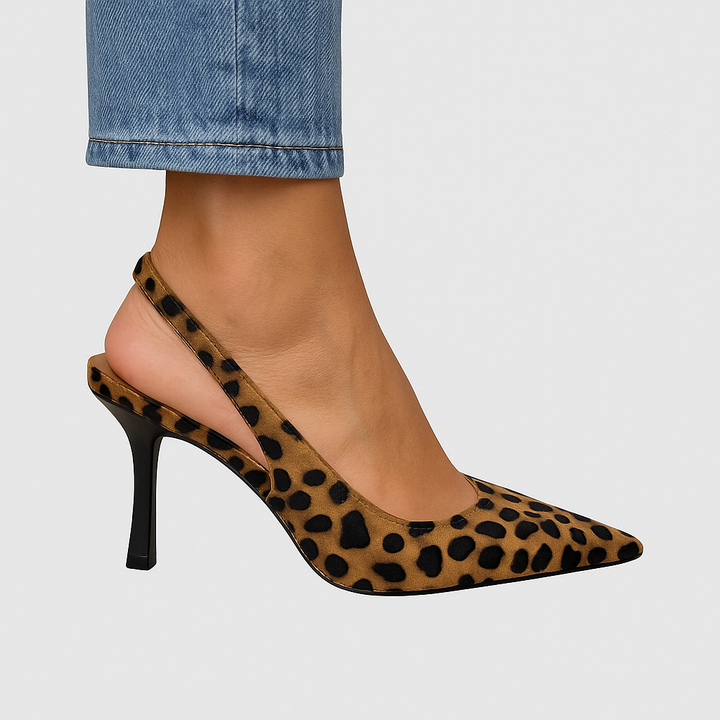 Olivia - Spidse Tå Leopardprint Slingback Khaki Stiletto Hæle