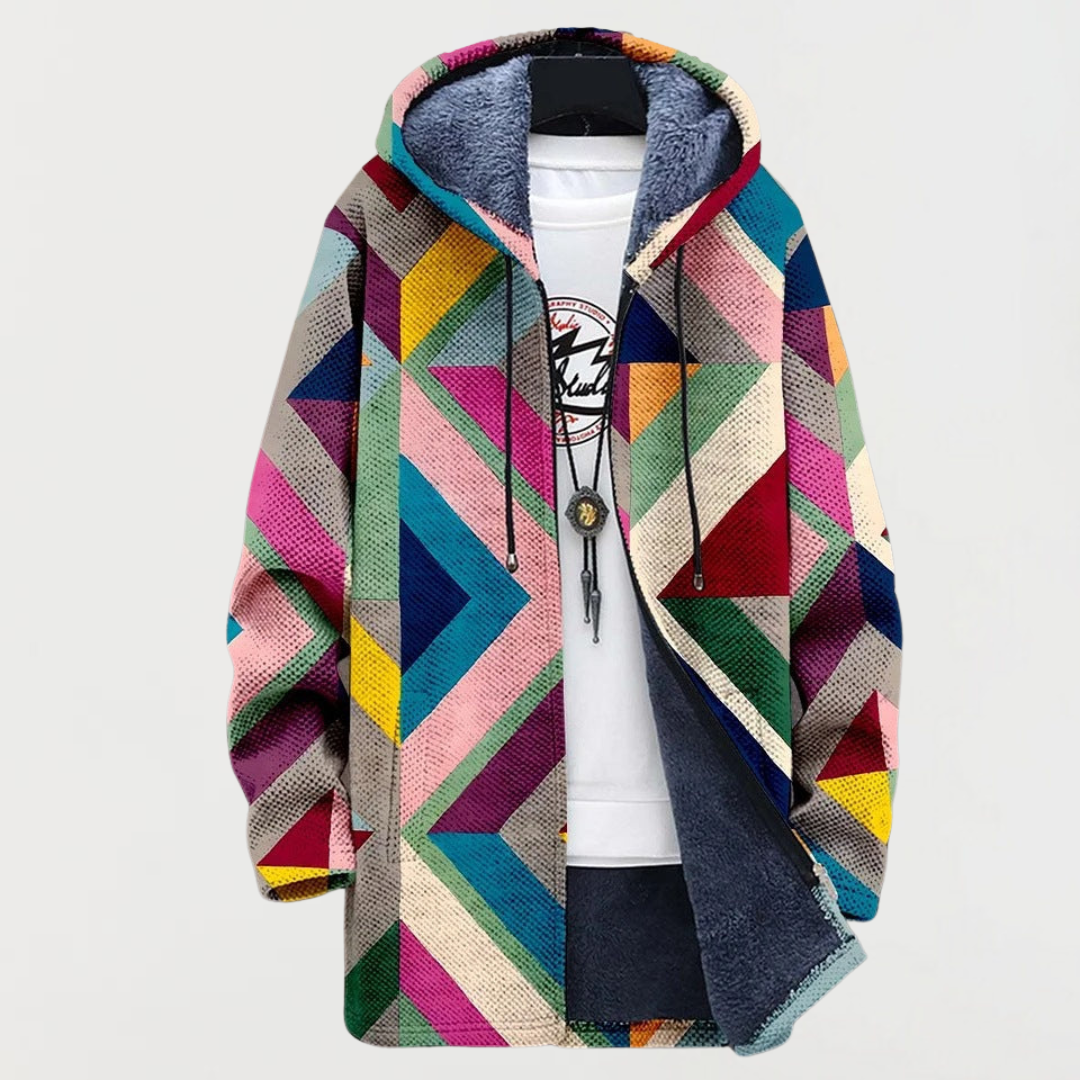 Cardigan med kunstnerisk geometrisk mønster